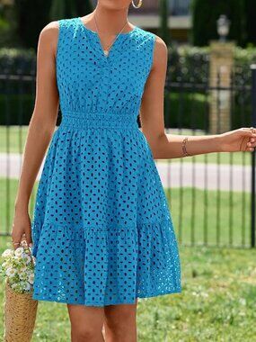 PRETTYGARDEN Women's Summer Eyelet A Line Short Dress  Medium